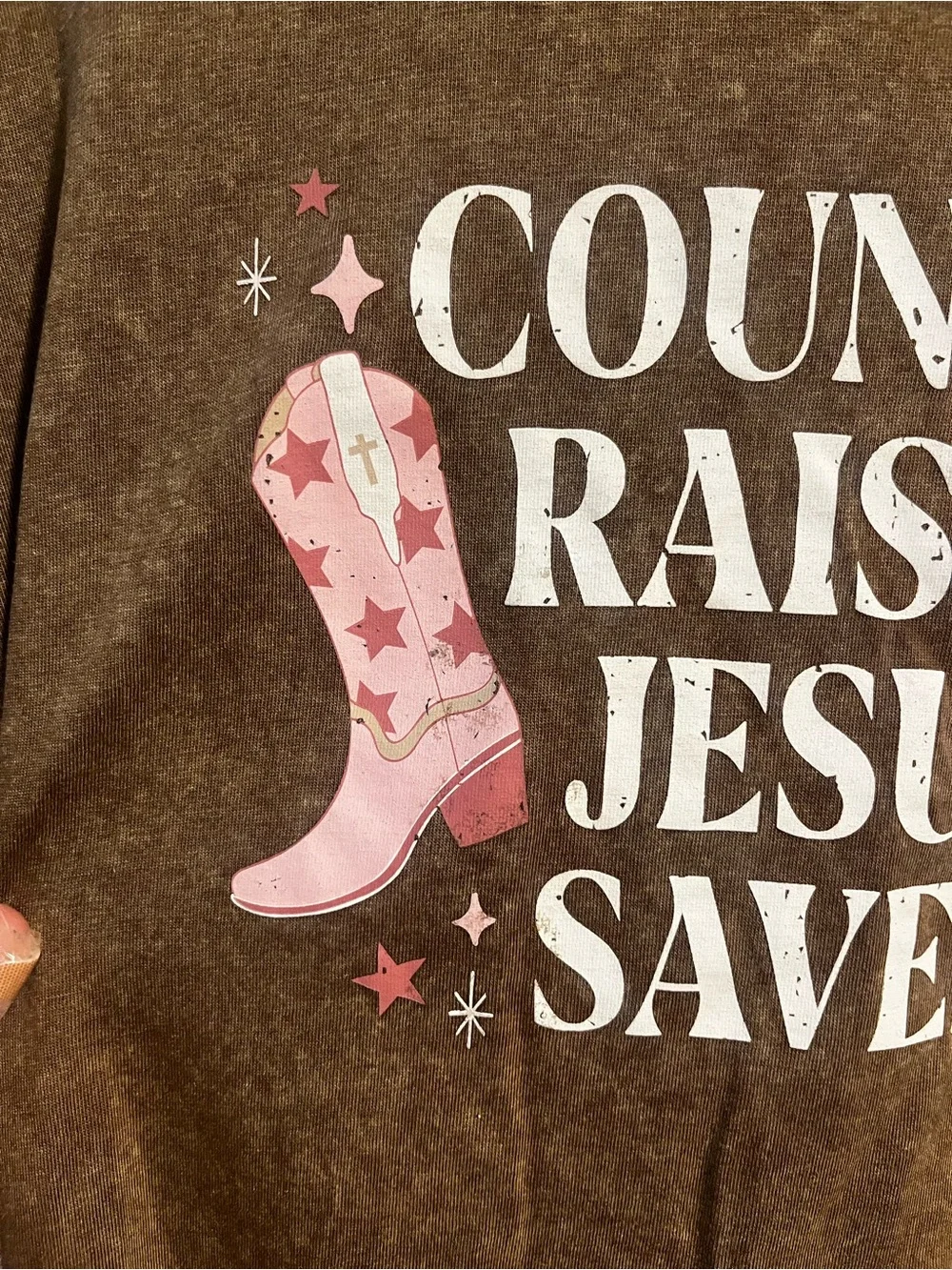 Country Raised Jesus Saved Brown Oversized Graphic Tee - Sz Medium - Picture 4 of 6